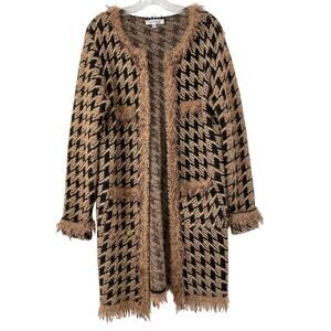 Houndstooth Penny Lane Style Longline‎ Open Cardigan Sweater Coat Womens Size M